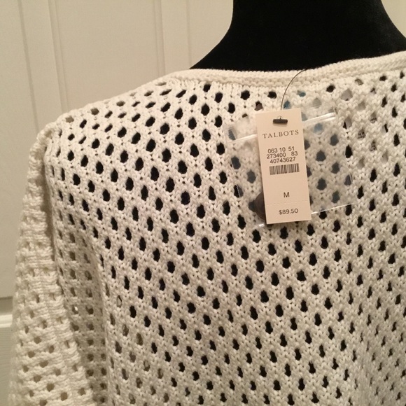 Talbots cream open knit notched neckline sweater poncho - Picture 5 of 7